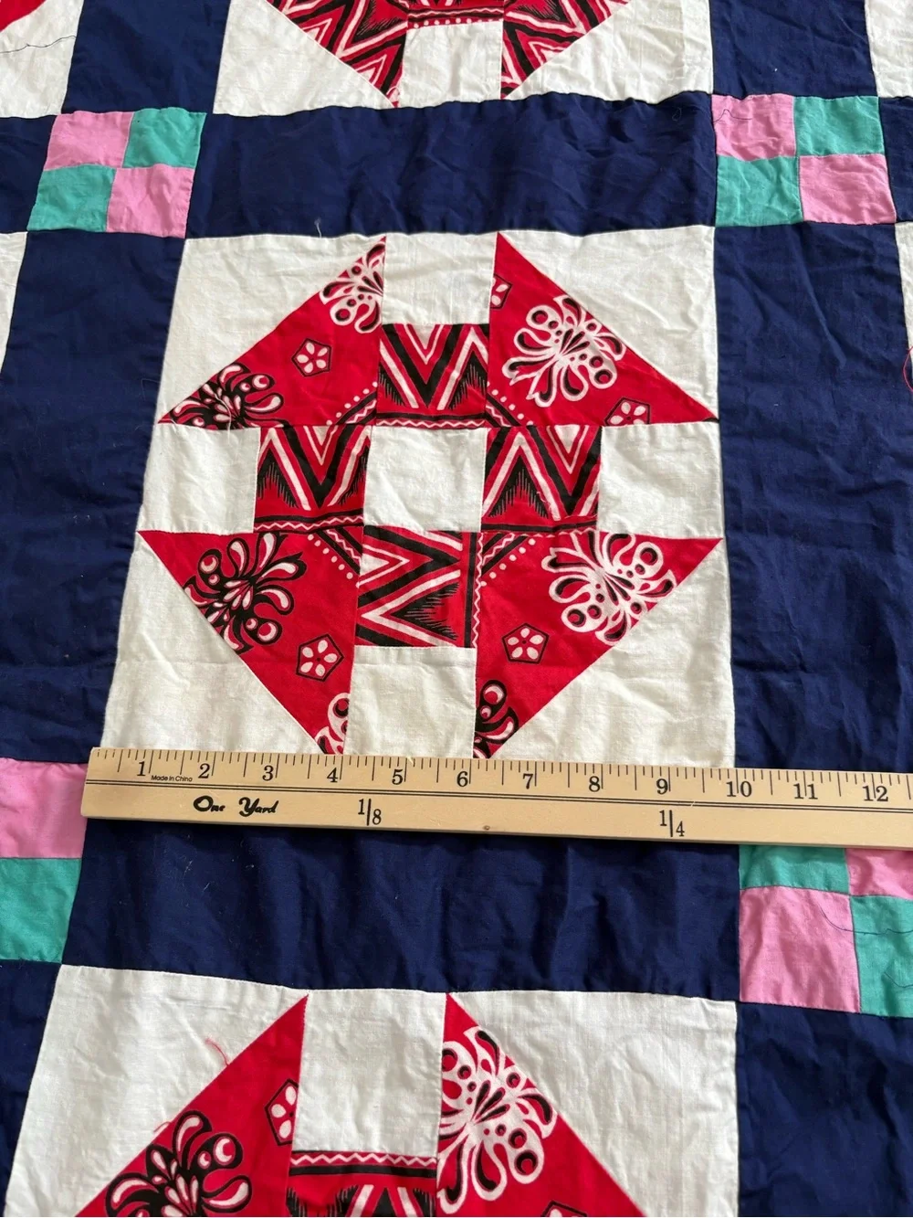 Vintage quilt top cutter upcycle projects cotton handmade machine stitched 85x72